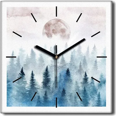Produktbild von Coloray Uhr auf Leinwand 30x30 cm Wand Uhr Dekoration Wohnzimmer Segeltuch schwarze Hände -Landschaftswaldnebel