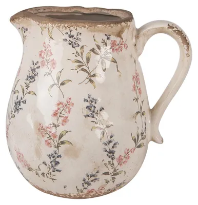 Produktbild von Clayre & Eef Dekorative Kanne 21x16x20 cm Beige Rosa Keramik Blumen