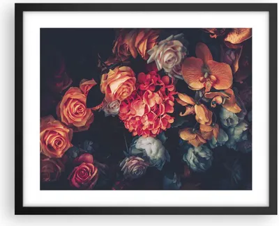 Produktbild von Gerahmtes Poster - Schwarzer Rahmen - Blumenstrauß Blumen Rosen - 50x40 cm - Wand Bild - Wanddeko - Wandbilder - Kunstposter - Wandposter - Bilderrahmen - Bilder - Kunstdruck - P2BAA50x40-5002