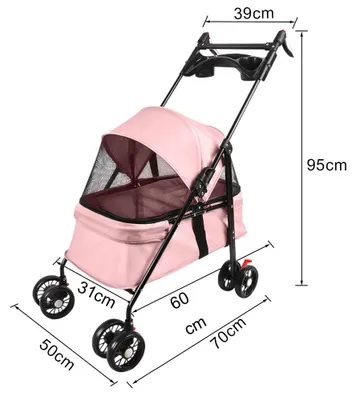 Produktbild von Faltbarer Hunde-Buggy – Rosa Tierwagen mit Stahlrahmen und einer Tragfähigkeit von 15 kg