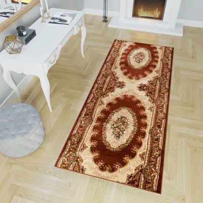 Produktbild von Läufer Teppich Meterware Flur Wohnzimmer Schlafzimmer Kurzflor Braun Beige Klassisch Design Meliert  70 x 1000
