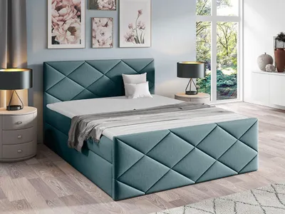 Obrázek produktu pro Kontinentální manželská postel 180x200 MATIA - světlá modrá + topper