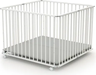 Produktbild von WEBABY - Laufstall Baby Faltbar Holz mit rollen und matte 100x100 Weiß CALI| Laufgitter baby Klappbar XXL| 3 Stufen Höhenverstellbar | Für Kinder bis 24 Monate