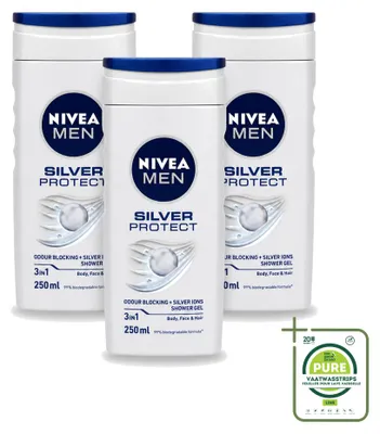 Image de 3 x Gel douche 3-en-1 Nivea Men Silver Protect - 250 ml - Lot de 3