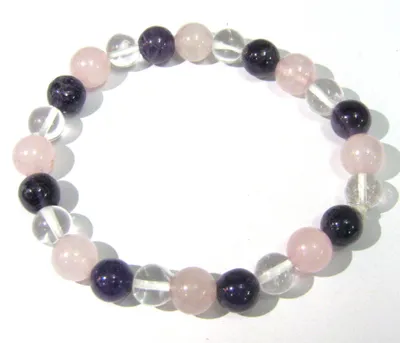 Produktbild von Edelstein Perlenkette Amethyst und Rosenquarz, handgefertigt, für Meditation