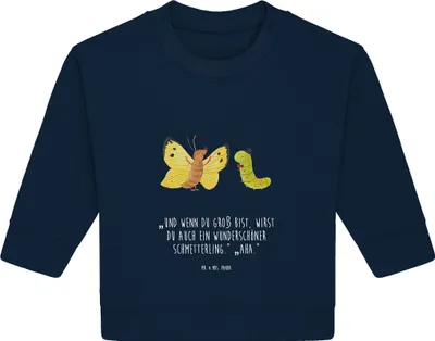 Produktbild von Mr. & Mrs. Panda Organic Baby Pullover Raupe Schmetterling 12. - 18. Monat - French Navy - Geschenk, Hut, Schönheit, Zitronenfalter, Bullover, Lustige Sprüche, Hütchen