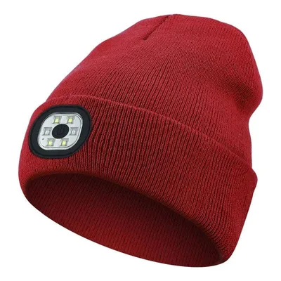 Immagine prodotto di Berretto LED con luce, berretto illuminato ricaricabile tramite USB per uomo e donna, lampada frontale con luminosità regolabile, berretto invernale con luce, berretto invernale in maglia a tinta unita con luce. Colore: rosso