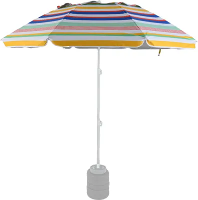 Produktbild von GOPLUS Strand Sonnenschirm, Strandschirm windfest stabil, Gartenschirm mit UPF 50+, Outdoor Sonnenschutz, Terrassenschirm um 30° knickbar, Bunt