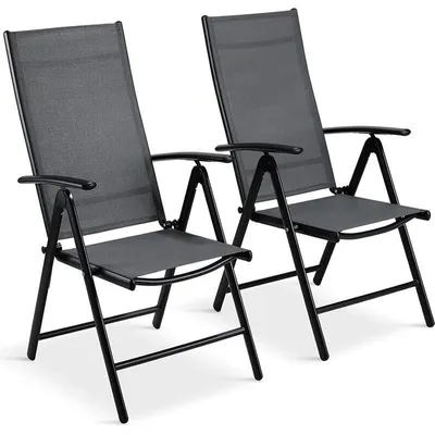 Obrázek produktu pro Sada 2 zahradních židlí A-026, skládací, nosnost až 120 kg, černo/šedá