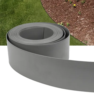 Produktbild von VINGO Rasenkante Kunststoff Flexible runden Oberkante (Hoehe 12,5 cm Laenge 25 m, Grau) Verhindert das Durchwachsen von Rasen Gartenumrandung Pflasterstein rasenkante, witterungsbestaendigen