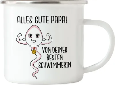 Produktbild von Alles Gute Papa Von Bester Schwimmerin Emaille Tasse Vatertagsgeschenk Geburtstag Lustiges Motiv Tochter Geschenkidee