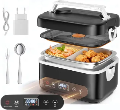Produktbild von Elektrische Lunchbox, 1,2L Tragbarer Essenswärmer mit Touchscreen, Schnell Aufheizender Electric Lunch Box mit Edelstahlgeschirr und Tasche, Schwarz
