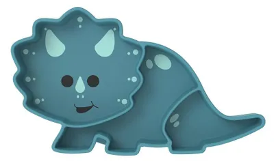 Imagen del producto de Melii: Plato de silicona dividido con ventosa - Diseño "Dinosaurio Luxe"