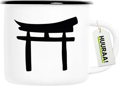 Produktbild von Huuraa Emaille Tasse Torii Shintoismus 300ml Vintage Campingbecher Geschenkidee