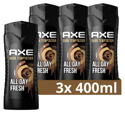Obrázok produktu pre Axe Sprchový gél a šampón 3 v 1 Dark Temptation XL pre dlhotrvajúcu sviežosť a vôňu po sprchovaní dermatologicky testované 400 ml 12 kusov