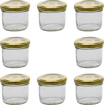 Produktbild von EmSy 59012/12 Einkochgläser mit Deckel, 124 ml, Ø 6,6 x 5,5 cm, klar/messingfarben (8er Pack)