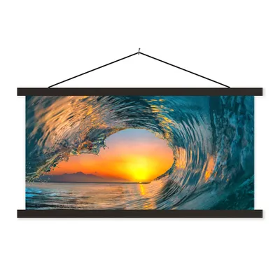 Produktbild von MuchoWow® Textilposter Sonnenuntergang - Wasser - Welle - Orange 120x60 cm mit schwarzem Rahmen - Dekoration Schlafzimmer