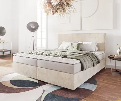 Produktbild von DELIFE Boxspringbett Dream-Well 180x200 cm Cord Beige mit Matratze und Topper