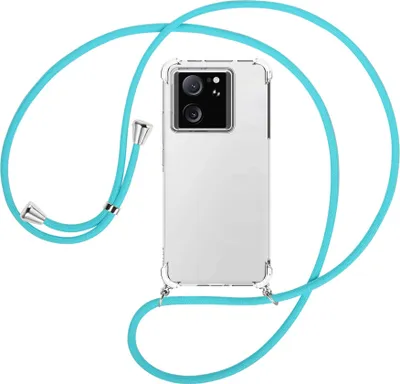 Produktbild von Handykette Backcover-Schutzhülle mit Band (Metall silberfarben) für Xiaomi 13T Pro (6.73'') - türkis