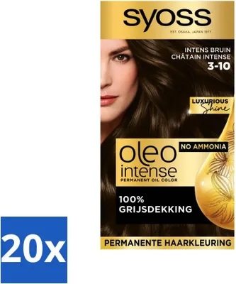 Obrázek produktu pro SYOSS - Oleo Intense 3-10 - Barva na vlasy - Permanentní barva na vlasy - Intenzivní hnědá - Dlouhotrvající barva - Cenově výhodné balení - 20 kusů