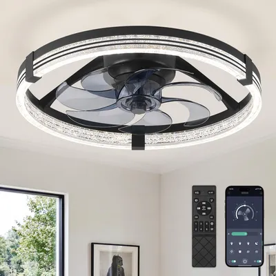 Produktbild von Deckenventilator im Kronleuchter-Design - 51 cm Durchmesser - Schwarz - Kupferfarben - Dimmbares LED-Licht - Modernes Design