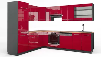 Produktbild von Eckküche Vicco Fame-Line Bordeaux Hochglanz/Anthrazit 287 x 60 cm , AP Eiche, Model 42118