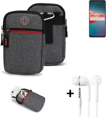 Produktbild von K-S-Trade Gürteltaasche + Kopfhörer kompatibel mit Xiaomi Redmi Note 9 5G Handy Tasche Holster Schutz Hülle Handy Hülle grau Zusatzfächer 1x