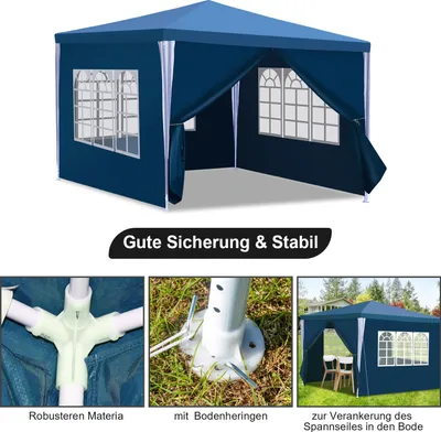 Produktbild von Faziango Pavillon 3x3m mit Seitenwänden Tasche Wasserdicht UV-Schutz 50+Gartenpavillon Gartenzelt Partyzelt Blau