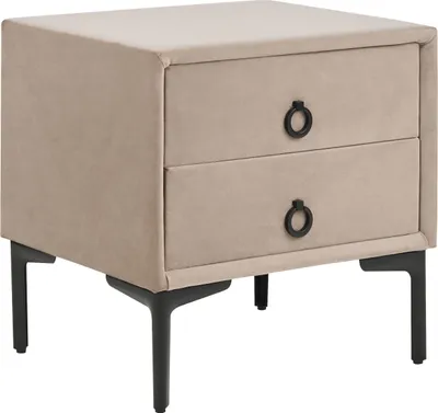 Produktbild von BELIANI Nachttisch Taupe Samtstoff mit 2 Schubladen Schwarze Metallbeine Modern Schubladenschrank Nachtschrank für Schlafzimmer
