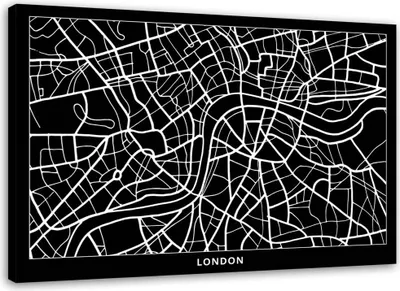 Produktbild von Leinwandbild london - stadtplan 100x70 cm Feeby grau wandbild bereit zum aufhängen