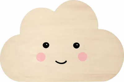 A wooden cloud-shaped night light with a smiling face.