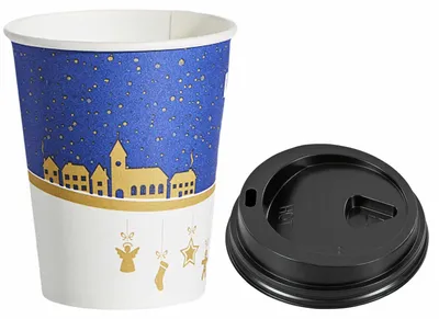 Produktbild von 150x Heißgetränkebecher Winterlandschaft mit Trinkdeckel Eichstrich 200 ml