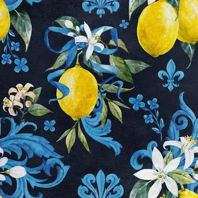 Imagen del producto de Tela de terciopelo con motivos de limones y flores, ideal para coser