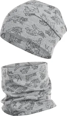 Produktbild von Übergangsmütze + Schlauchschal Beanie Stoffmütze Jungenmütze im Set Loop Baumwolle, Hellgrau, Gr. 50-52