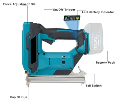 Image de Pistolet à clous et agrafes sans fil F30 - Batterie lithium-ion - 1 batterie incluse - Pour matériaux non métalliques - Portatif - Fixation par vis hexagonales