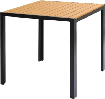 Produktbild von Bolt Edge Aluminium Gartentisch – Quadratisch – Für Innen & Außen – Bistro- & Eßtisch – Hitzebeständig & Wetterfest – WPC Houtlook – Schwarz – 75 x 75 x 72cm