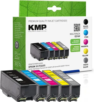 Produktbild von KMP MULTIPACK E216V - 5er-Pack - Schwarz, Gelb, Cyan, Magenta, Photo schwarz - kompatibel - Tintenpatrone - für Epson Expression Home XP-830, Expression Premium XP-530, 540, 630, 635, 640, 645, 830, 900