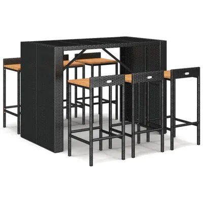 Produktbild von 7-tlg. Gartenbar-Set Schwarz Poly Rattan & Massivholz Akazie