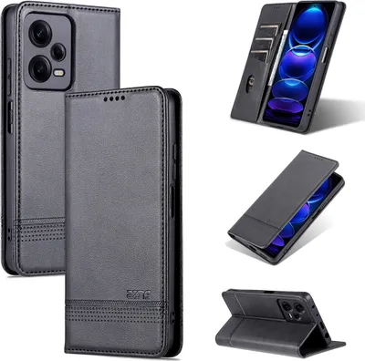 Produktbild von Redmi Note 12 Pro+ Leder Hülle, Klapphüllen Brieftasche Magnetverschluss Ständer Schutzhülle für Xiaomi Redmi Note 12 Pro+ Schwarz