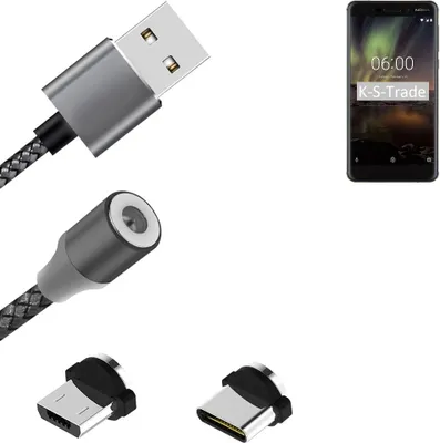 Produktbild von K-S-Trade Hochwertiges Magnet-Lade-kabel Sync-Kabel Daten-Kabel für Nokia 6.1 mit USB-Typ-C-Anschluss und Micro-USB-Anschluss 2A bis zu 480mbps