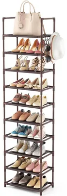Image de Étagère à chaussures, 10 niveaux, pour 20 à 25 paires de chaussures, design étroit et haut, couleur marron, dimensions : 43 x 25 x 172 cm