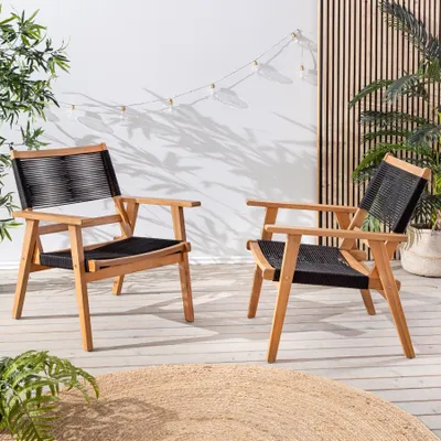 Produktbild von riess-ambiente Wetterfestes 2er Set Gartenstuhl BALI ROPE natur anthrazit Akazienholz Loungesessel