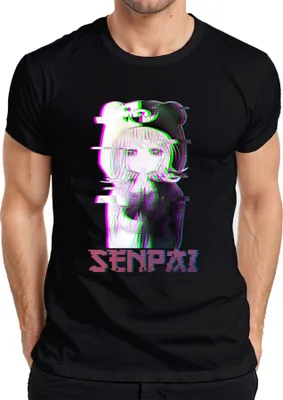 Zdjęcie produktu dla SENPAI Koszulka męska Anime Kawaii Chibi Glitch Manga Otaku Bear Hooded Vaporwave, Czarny, XL