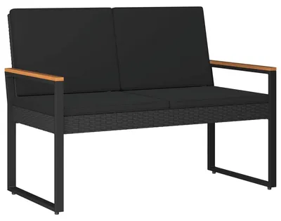 Image de Banc extérieur avec coussin Noir 107 x 61 x 80 cm polyrotin