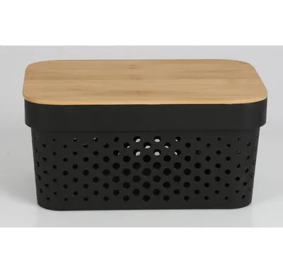 Produktbild von Aufbewahrungsbox 4,5L mit Bambusdeckel Allzweckbox Ordnungsbox Regalbox Badezimmerbox Schrankbox Kiste Aufbewahrungskorb