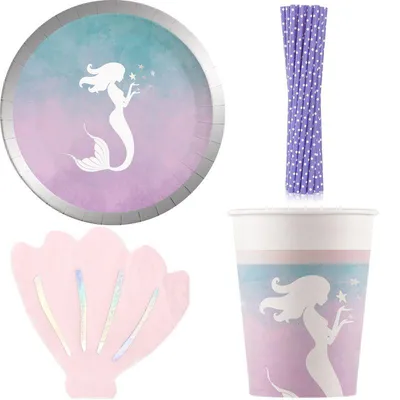 Produktbild von Partyset 48 tlg. Meerjungfrau Geburtstagsdeko Partyset zum Kindergeburtstag