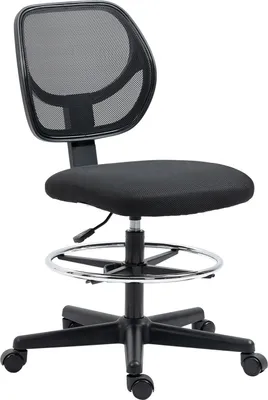 Produktbild von Bürostuhl Ergonomischer Drehstuhl Mit Verstellbarem Fußring, Höhenverstellbar 93-113Cm, Rollen, Schwarz