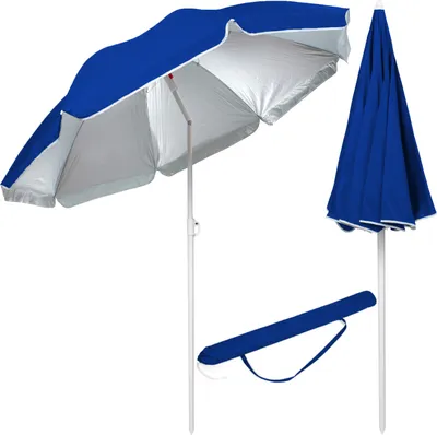Produktbild von Strandschirm Sonnenschirm Strand BESTIF Sonnenschutz mit Erdspieß Kippbare Aluminiumstange 180 cm Dunkelblau