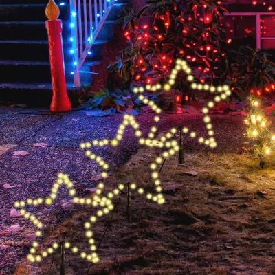 Productafbeelding van Kerstverlichting voor buiten - 3 stuks, 2 m, 150 LEDs, Warmwit, Stervormige Decoratie voor Tuin