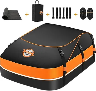 Produktbild von Auto Dachbox 21 Kubikfuß Faltbare Wasserdicht 1000D Dachtasche Auto mit Anti-Rutsch-Matte, 6 Türhaken, für Reisen und Gepäcktransport,für alle Fahrzeuge mit/ohne Gepäckträger